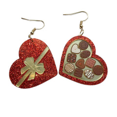 Valentine's Day Red Gift Box Heart Earrings For Women