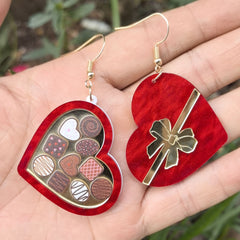 Valentine's Day Red Gift Box Heart Earrings For Women