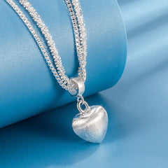 Double Layer Brushed Heart Pendant Necklace For Women