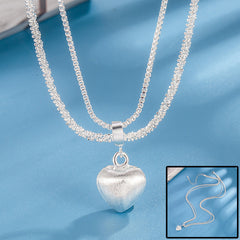 Double Layer Brushed Heart Pendant Necklace For Women